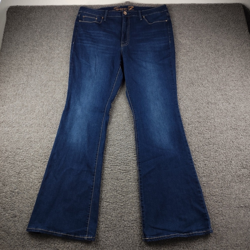 Seven 7 Jeans Womens 14 Slim Flare Blue Stretch Denim High Waisted EUC